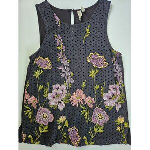 M anthropologie meadow rue Black Eyelet Harriet Floral Embroidery sleeveless top